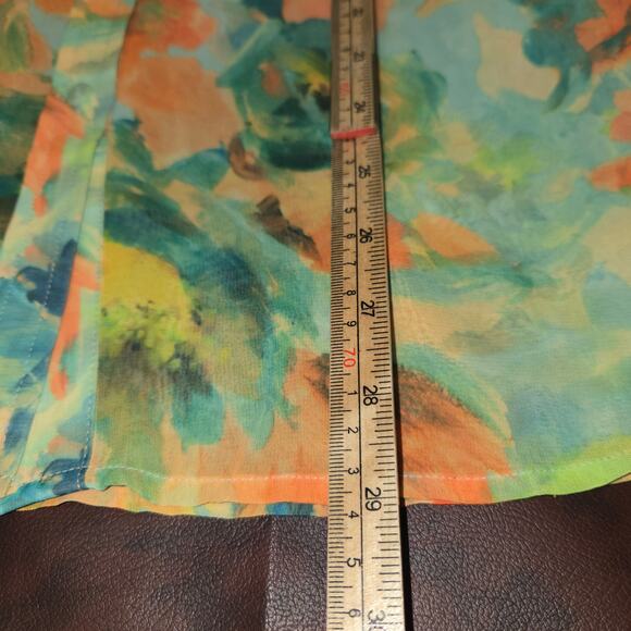 Lane Bryant 22/24 Sheer Floral Blouse Mint Green Orange Watercolor Tunic Flowy - Picture 6 of 9